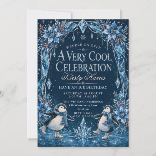 Pinguïn Winter Verjaardagsfeest Kaart (Voorkant)
