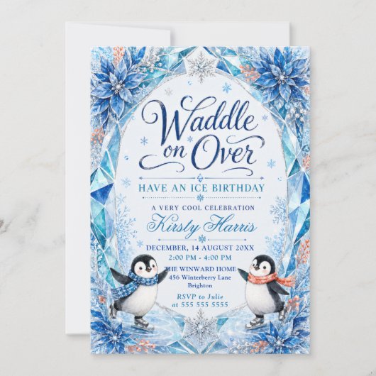 Pinguïn Winter Verjaardagsfeestje Kaart (Voorkant)