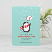 Pinguïn Winterfeest Uitnodigingen (Staand voorkant)