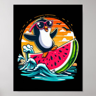 Pinguïn Zonnebrillen Watermeloen Surfen Zomer Zons Poster