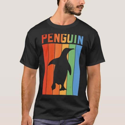 Pinguïn Zonsondergang Retro Pinguïn T-shirt (Voorkant)