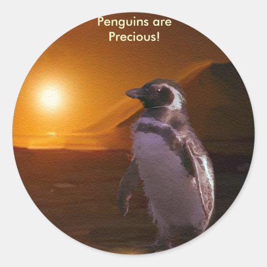 PINGUÏN ZONSONDERGANG RONDE STICKER (Voorkant)