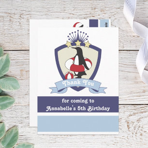 Pinguïn Zwemclub Kinderen Verjaardag Zomer Bedankt Briefkaart