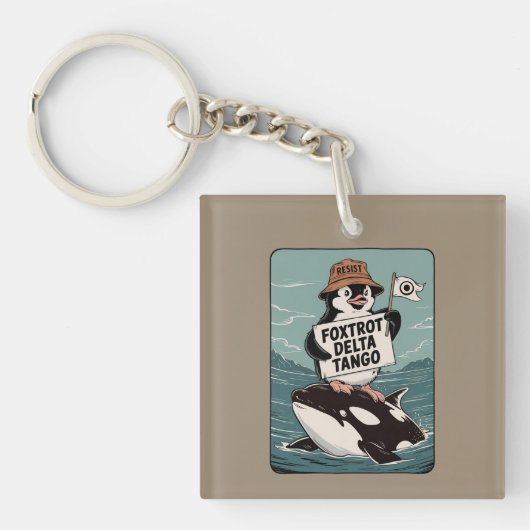 Pinguïnactivisme Weerstaan Vintage Protest Sleutelhanger (Voorkant)