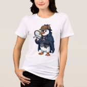 Pinguïndetective Met Vergrootglas En Vis Tri-Blend Shirt (Voorkant)