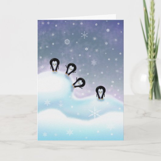 Pinguïnen die de Kerstkaart van de Pret hebben Feestdagen Kaart (Voorkant)