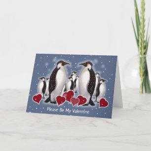 Pinguïnen in Sneeuw: Hart: Valentijn Feestdagen Kaart