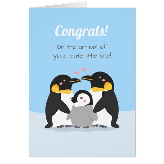 Pinguïnfamilie en pasgeboren kuiken gefeliciteerd (Voorkant)