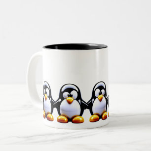 Pinguïnfamilie houdt elkaars hand tweekleurige koffiemok