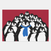 Pinguïnfamilie Inpakpapier op Kerstmis Rood Vel (Voorkant)