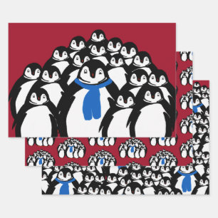 Pinguïnfamilie Inpakpapier op Kerstmis Rood Vel