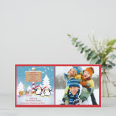 Pinguïnfamilie Van 3 Vakantie Kerst Foto Kaart (Staand voorkant)