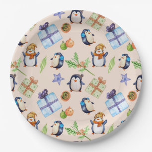 Pinguïnfeest – vrolijk winterpret papieren bordje