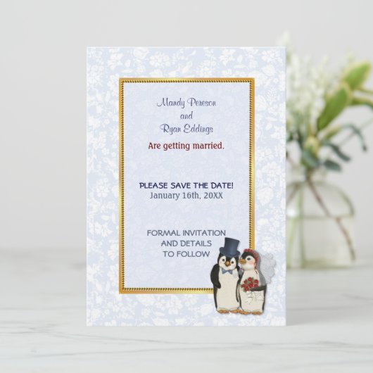 Pinguïnhuwelijk - Bewaar de datum Save The Date (Staand voorkant)