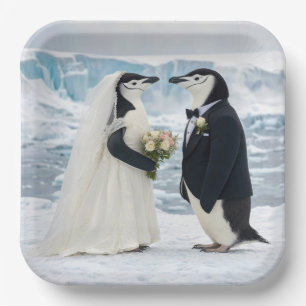 Pinguïnhuwelijk op een Arctische gletsjer Papieren Bordje