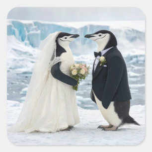 Pinguïnhuwelijk op een Arctische gletsjer Vierkante Sticker