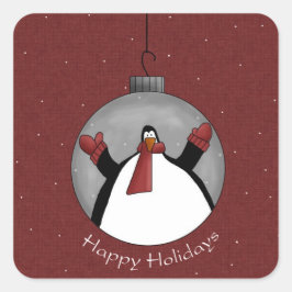 Pinguïnornament Kerststicker Vierkante Sticker