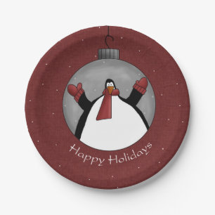 Pinguïnornament Prettig feest papieren bord
