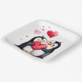 Pinguïnpaar met rode harten papieren bordje (Gebogen)