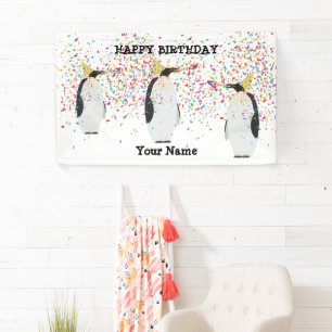 Pinguïnpartij - Dieren op de geboorte Spandoek