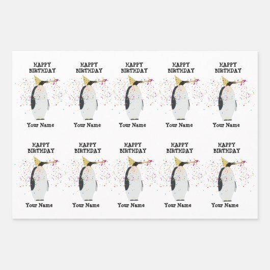 Pinguïnpartij - Dieren op geboortedag Inpakpapier Vel (Voorkant 3)