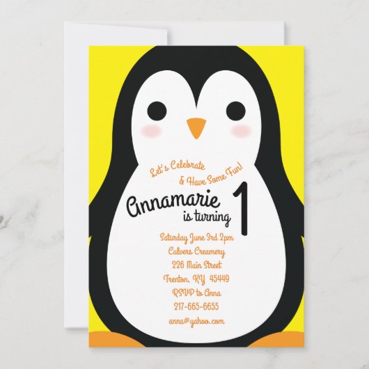 Pinguïns 1e Verjaardag Schattigee Winteruitnodigin Kaart (Voorkant)