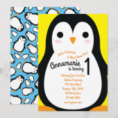 Pinguïns 1e Verjaardag Schattigee Winteruitnodigin Kaart (Voorkant / Achterkant)
