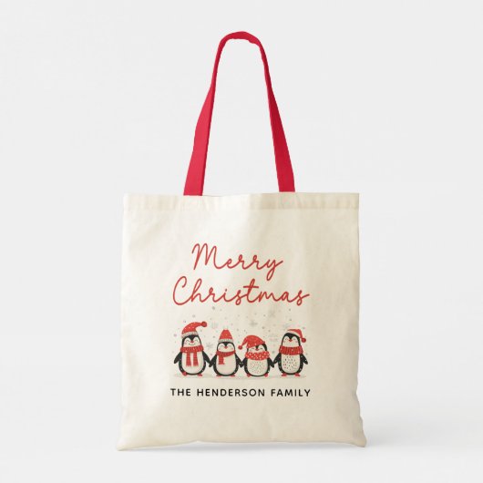 Pinguïns Aangepaste Naam Vrolijk Kerstfeest Tote Bag (Achterkant)
