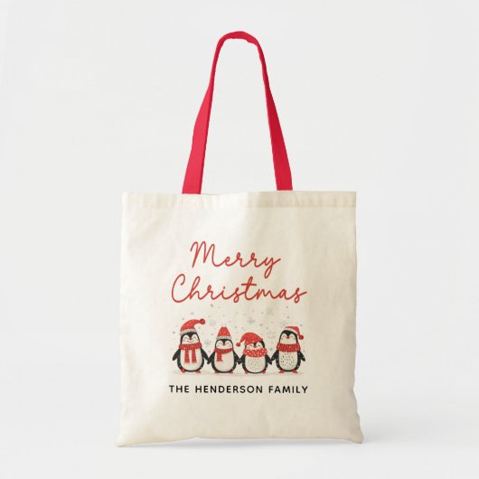 Pinguïns Aangepaste Naam Vrolijk Kerstfeest Tote Bag (Voorkant)