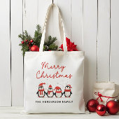 Pinguïns Aangepaste Naam Vrolijk Kerstfeest Tote Bag