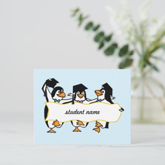 Pinguïns afstuderen met banner aankondiging (Staand voorkant)