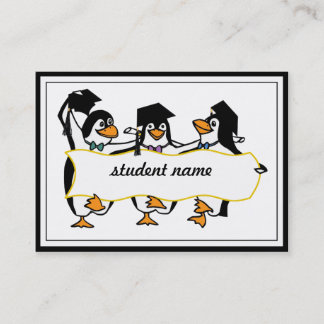 Pinguïns afstuderen met banner contactkaartje