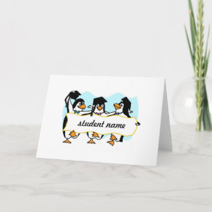 Pinguïns afstuderen met banner kaart