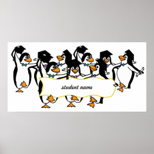 Pinguïns afstuderen met banner poster