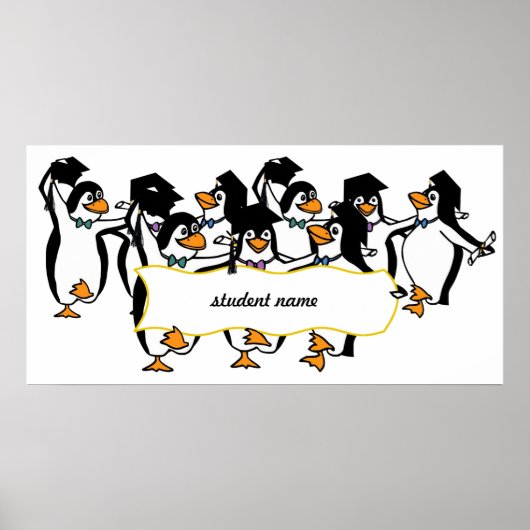 Pinguïns afstuderen met banner poster (Voorkant)