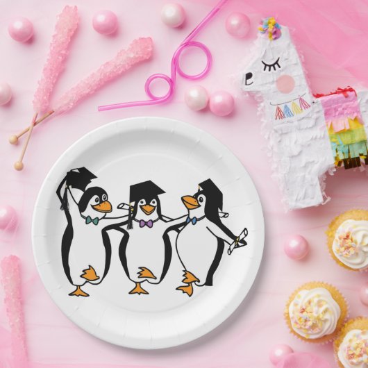 Pinguïns afstuderen papieren bordje (Feest)