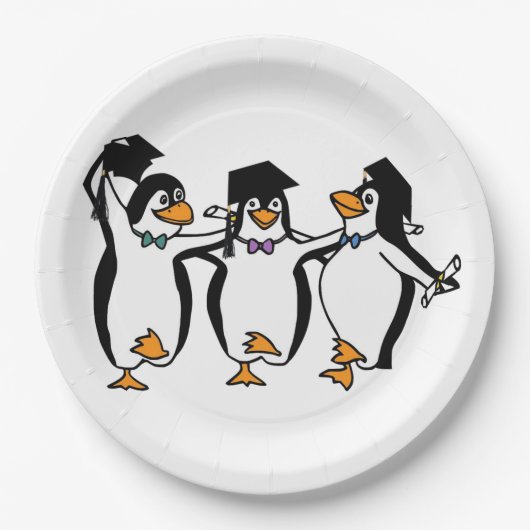Pinguïns afstuderen papieren bordje (Voorkant)