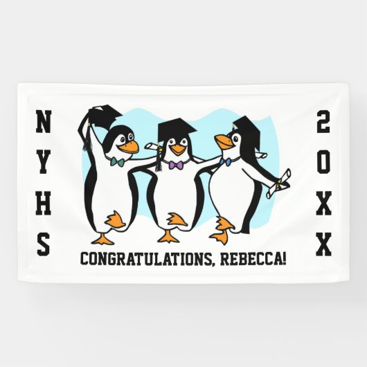 Pinguïns afstuderen spandoek (Horizontaal)