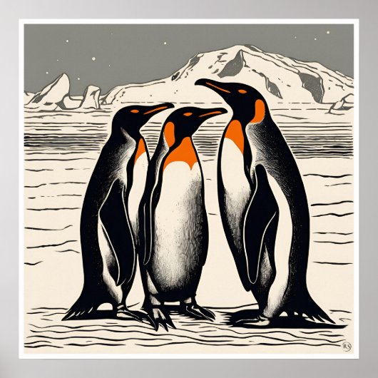 Pinguïns - Archival Woodblock Print (Voorkant)
