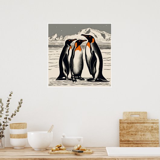 Pinguïns - Archival Woodblock Print (Keuken)