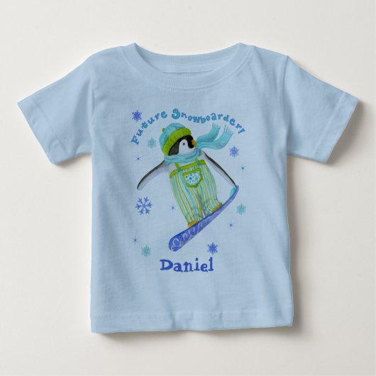 Pinguïns bij Play, Snowboarder, Baby T-shirt (Voorkant)