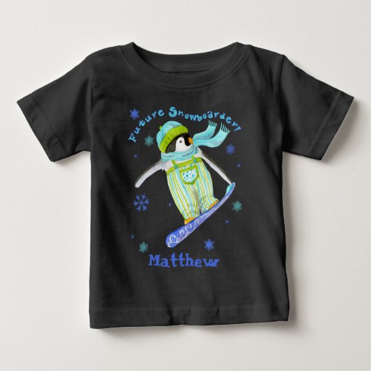 Pinguïns bij Play, Snowboarder, Baby T-shirt (Voorkant)