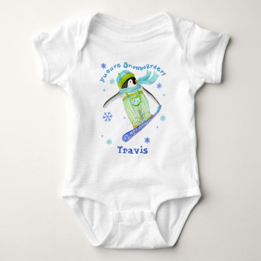 Pinguïns bij Play, Snowboarder, Baby T-shirt (Voorkant)