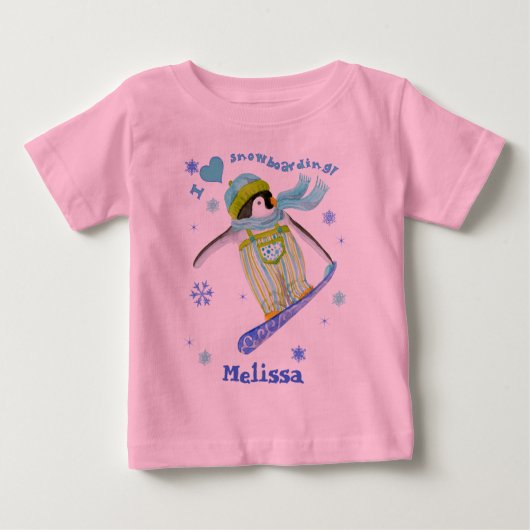 Pinguïns bij Play, Snowboarding, Baby T-shirt (Voorkant)