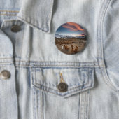 Pinguïns bij zonsondergang ronde button 5,7 cm (In situ)