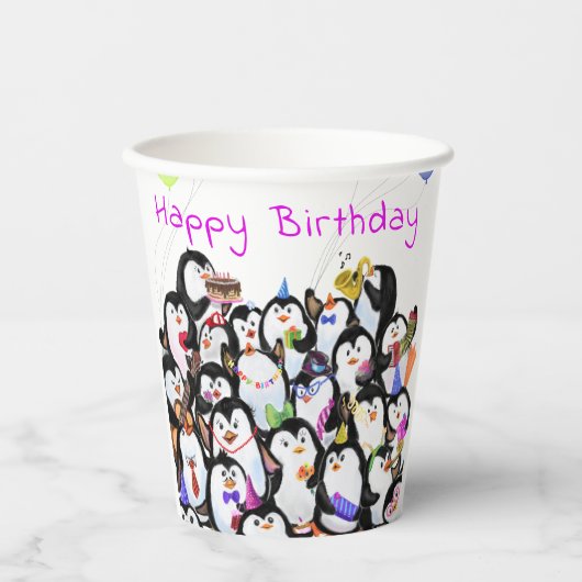 Pinguins Birthday Party Paper Cups - aangepaste te Papieren Bekers (Voorkant)