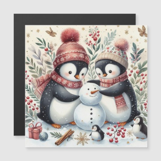 Pinguïns Bouwen Een Sneeuwman (Voorkant / Achterkant)