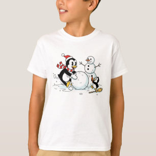Pinguïns Bouwen een Sneeuwman Kinder T-shirt Leuk