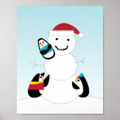 Pinguïns bouwen een sneeuwpop in de winter poster (Voorkant)