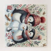 Pinguïns bouwen een sneeuwpop legpuzzel (Horizontaal)